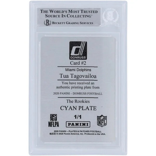 Tua Tagovailoa Signed 2020 Panini Donruss Rookie Card | 1/1 Cyan Printing Plate