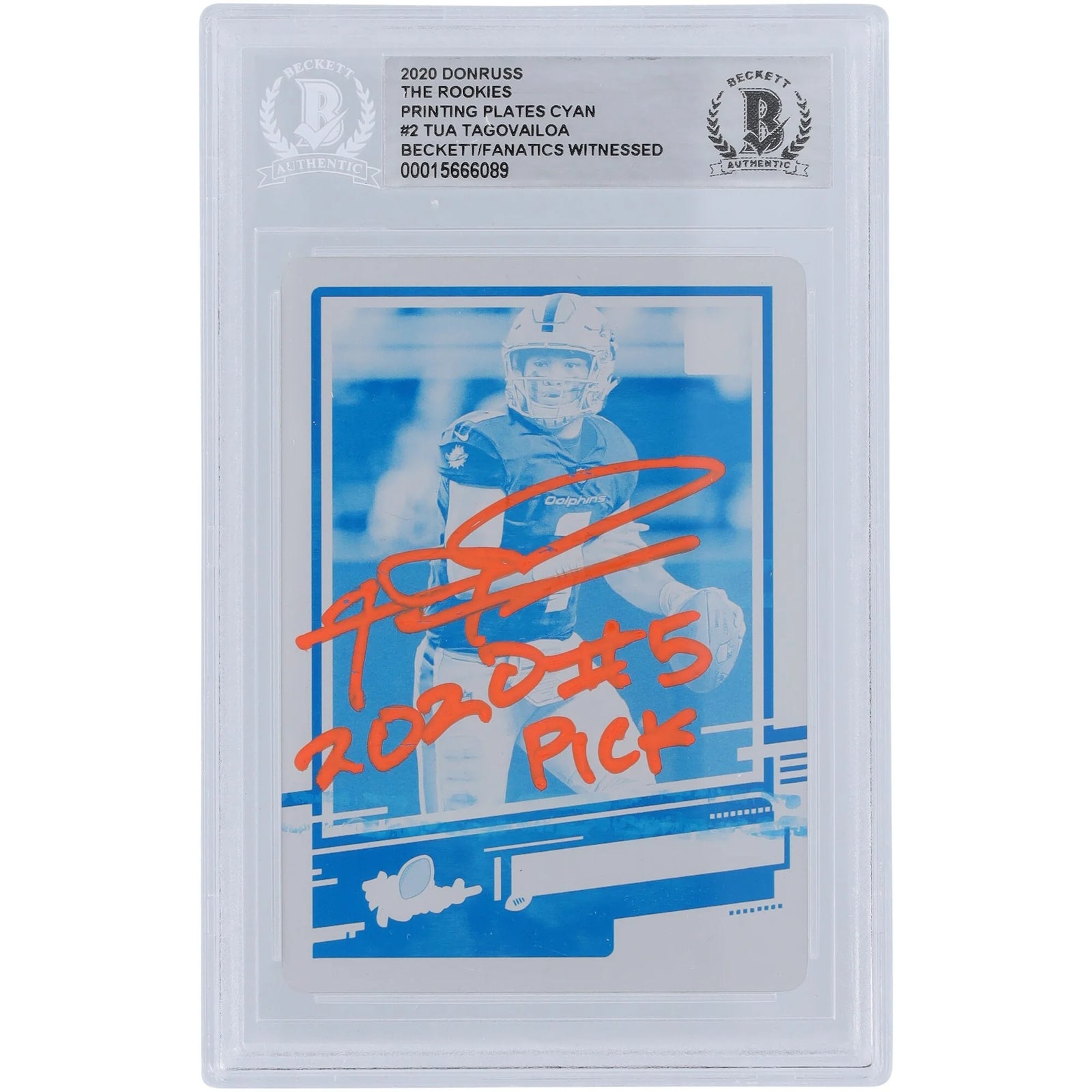 Tua Tagovailoa Signed 2020 Panini Donruss Rookie Card | 1/1 Cyan Printing Plate