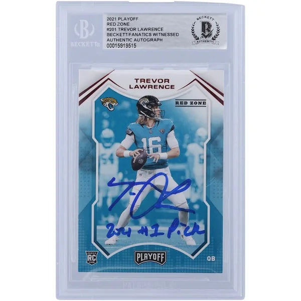 Trevor Lawrence Signed 2021 Panini Playoff Red Zone #201 Rookie Card | Beckett Authenticat