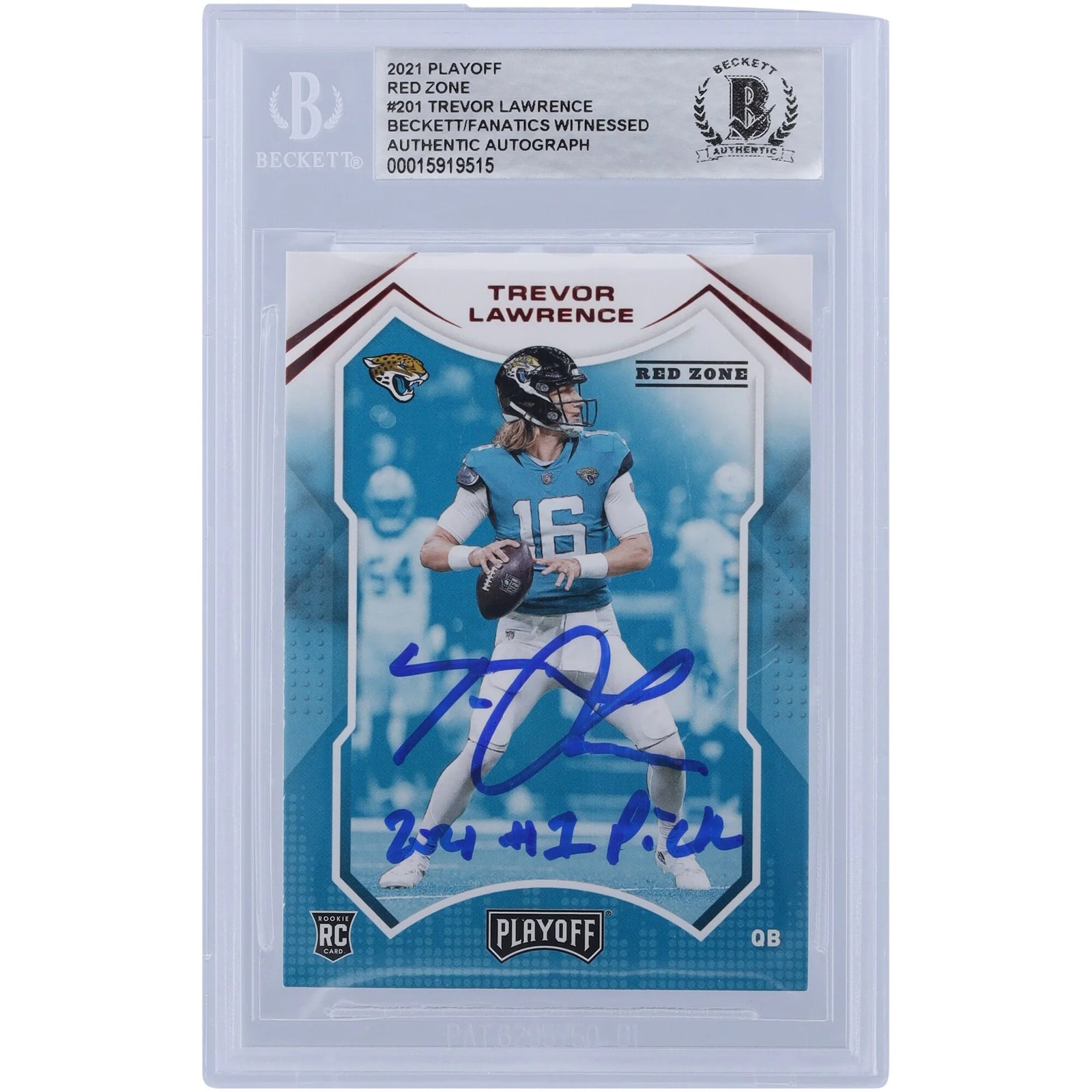 Trevor Lawrence Signed 2021 Panini Playoff Red Zone #201 Rookie Card | Beckett Authenticat