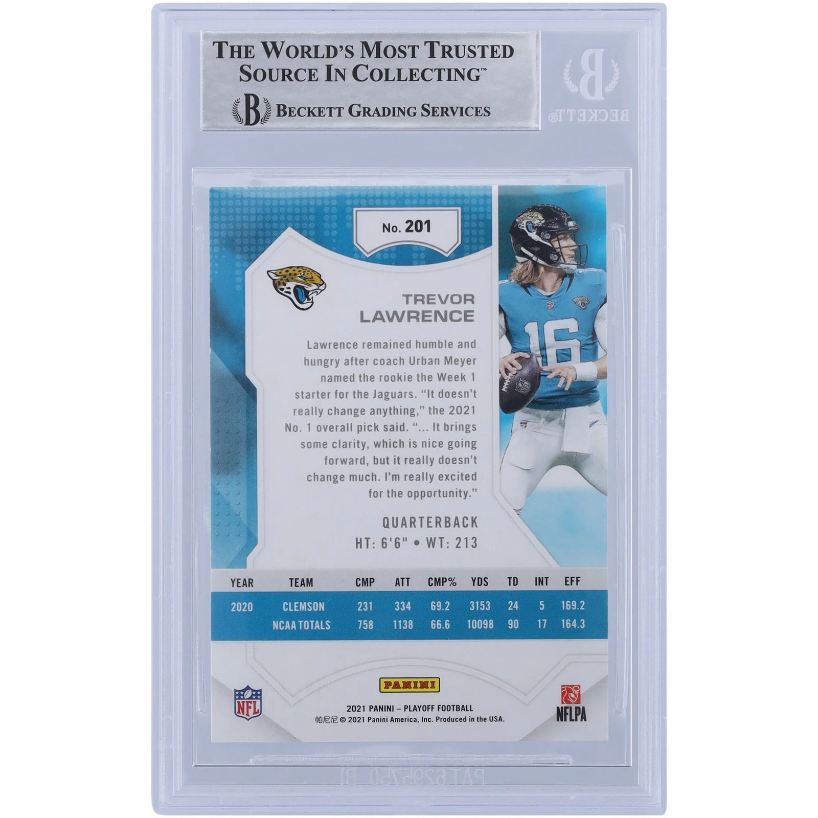 Trevor Lawrence Signed 2021 Panini Playoff Red Zone #201 Rookie Card | Beckett Authenticat