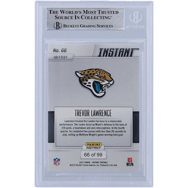 Trevor Lawrence Signed 2021 Panini Instant Red Rookie Card #66/99 | 1st NFL Win Inscriptio