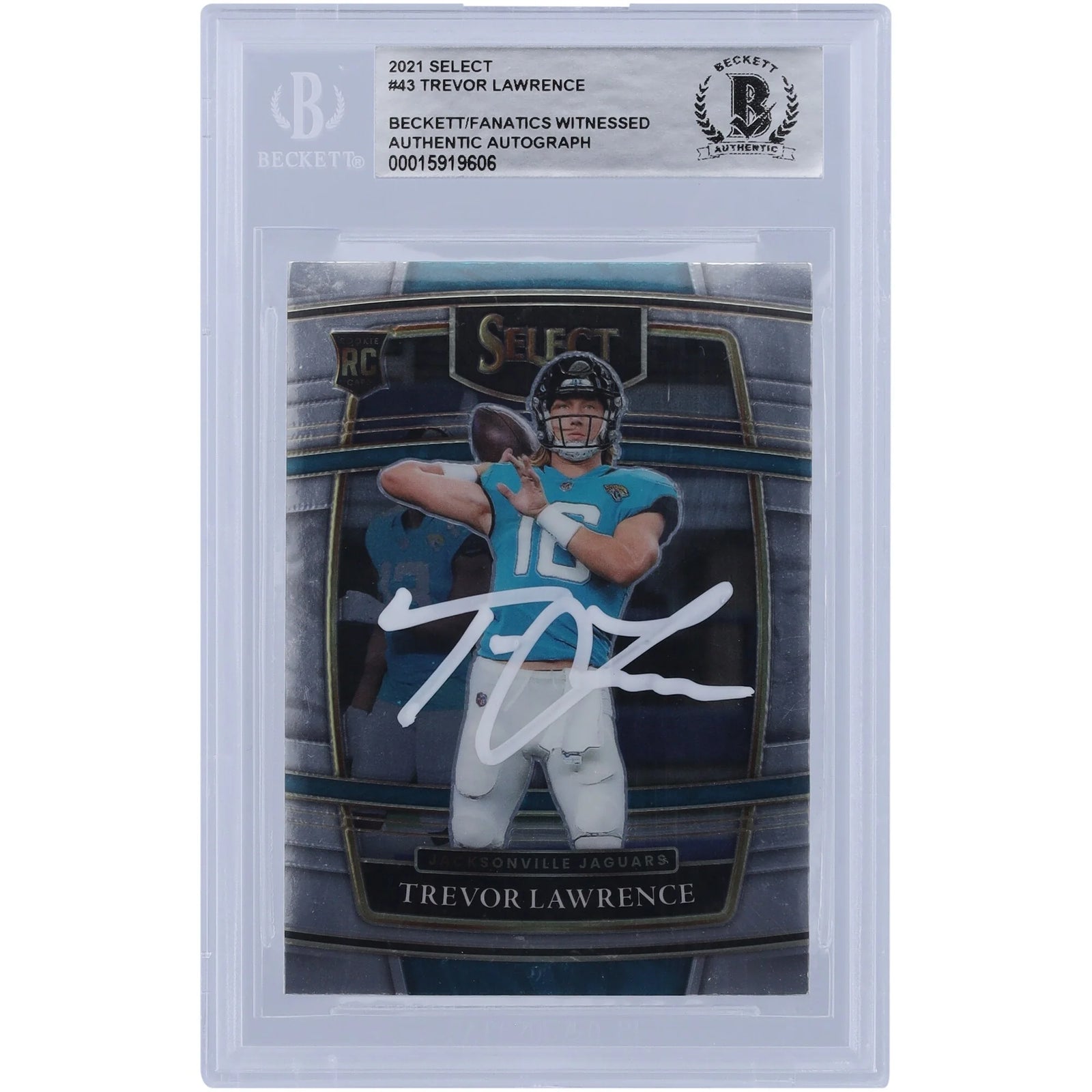 Trevor Lawrence Jacksonville Jaguars Autographed 2021 Panini Select Concourse White Ink #43 Beckett Fanatics Witnessed Authenticated Rookie Card - F3