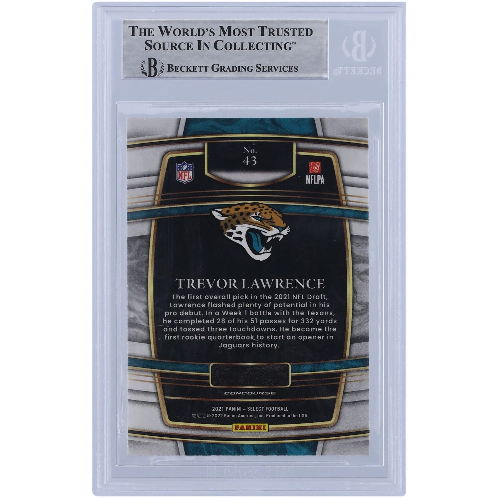 Trevor Lawrence Jacksonville Jaguars Autographed 2021 Panini Select Concourse White Ink #43 Beckett Fanatics Witnessed Authenticated Rookie Card - F3