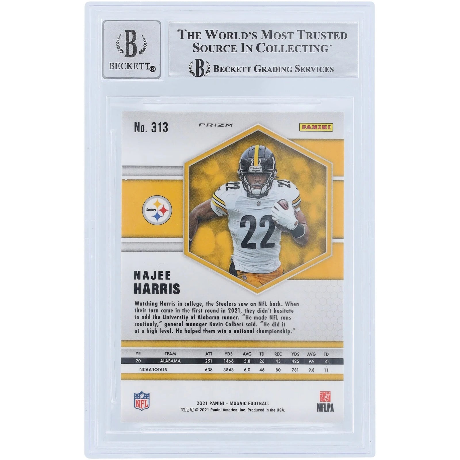 Najee Harris Signed 2021 Panini Mosaic Silver Rookie Card #313 | Beckett 9