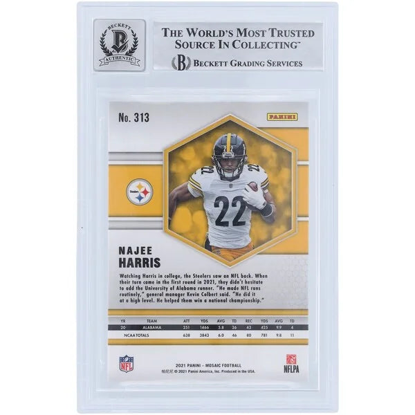 Najee Harris Signed 2021 Panini Mosaic #313 Rookie Card | Beckett 9