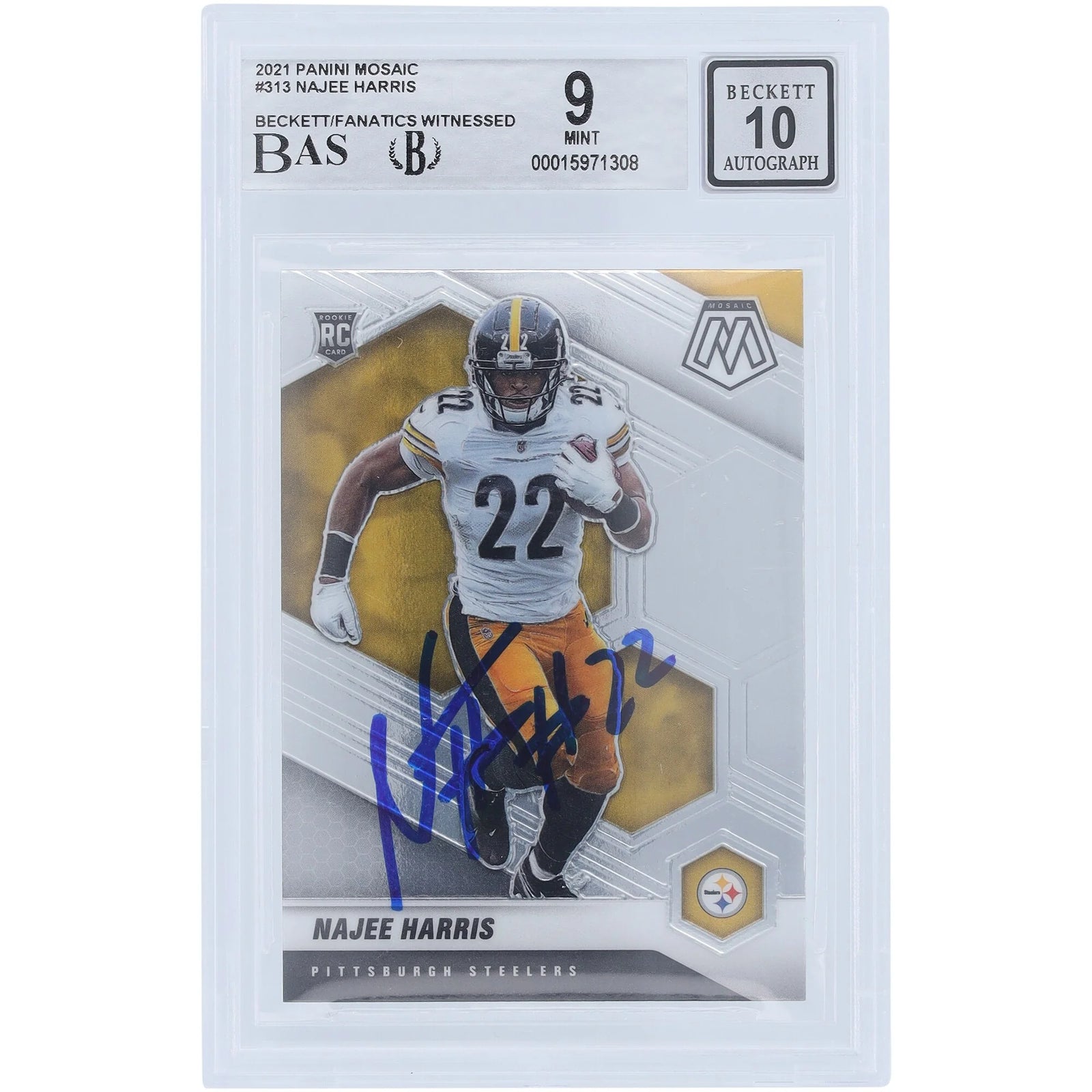 Najee Harris Signed 2021 Panini Mosaic #313 Rookie Card | Beckett 9