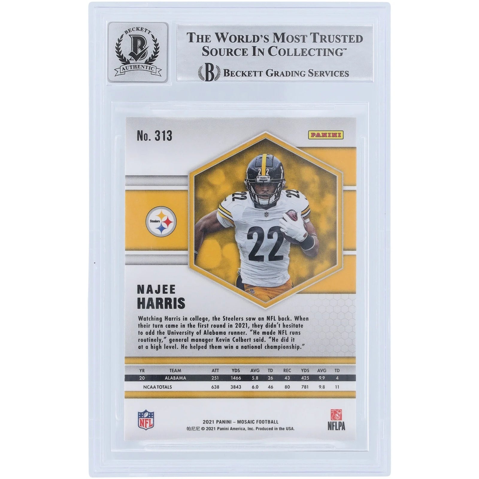 Najee Harris Signed 2021 Panini Mosaic #313 Rookie Card | Beckett 9