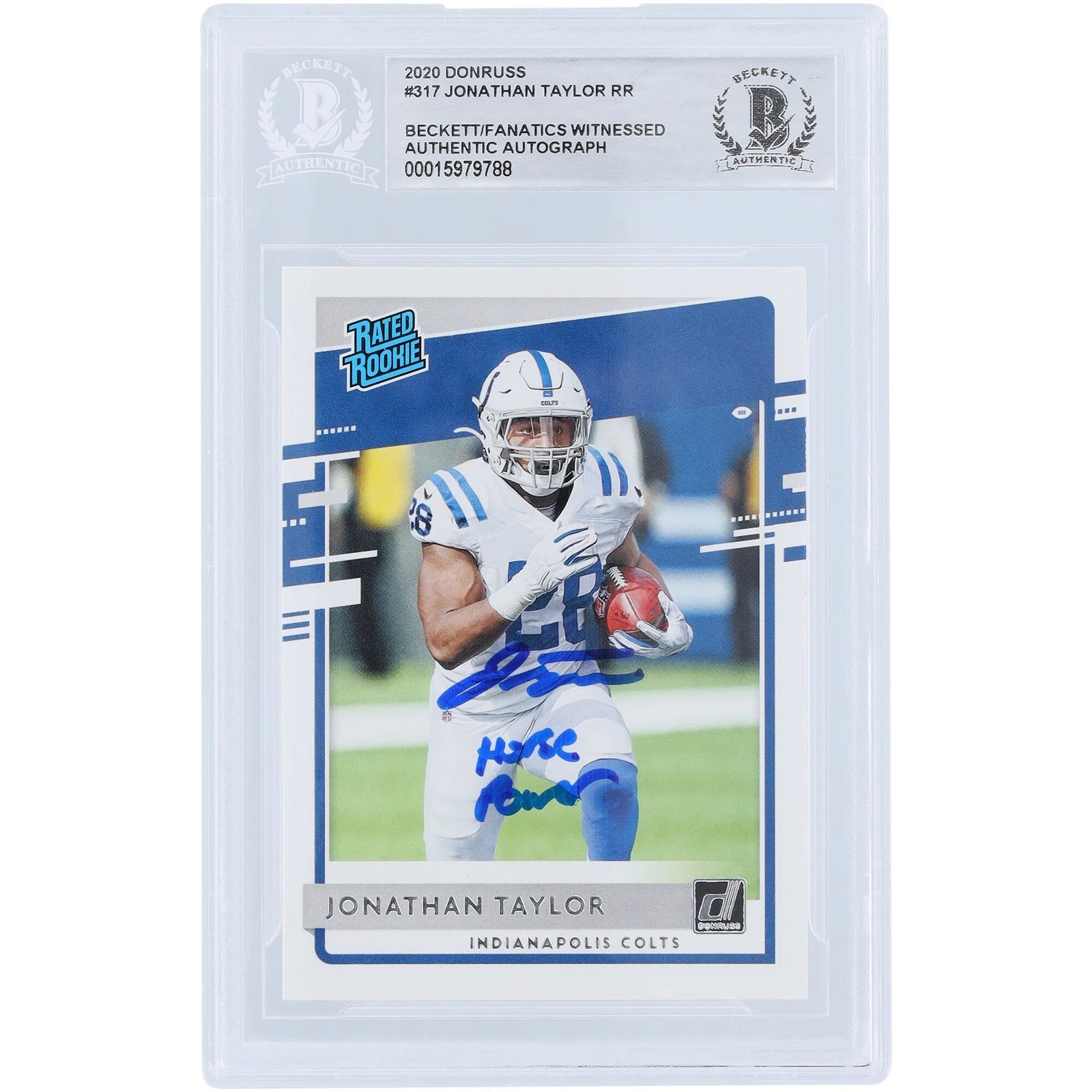 Jonathan Taylor Signed 2020 Panini Donruss Rated Rookie #317 | Horse Power Inscription