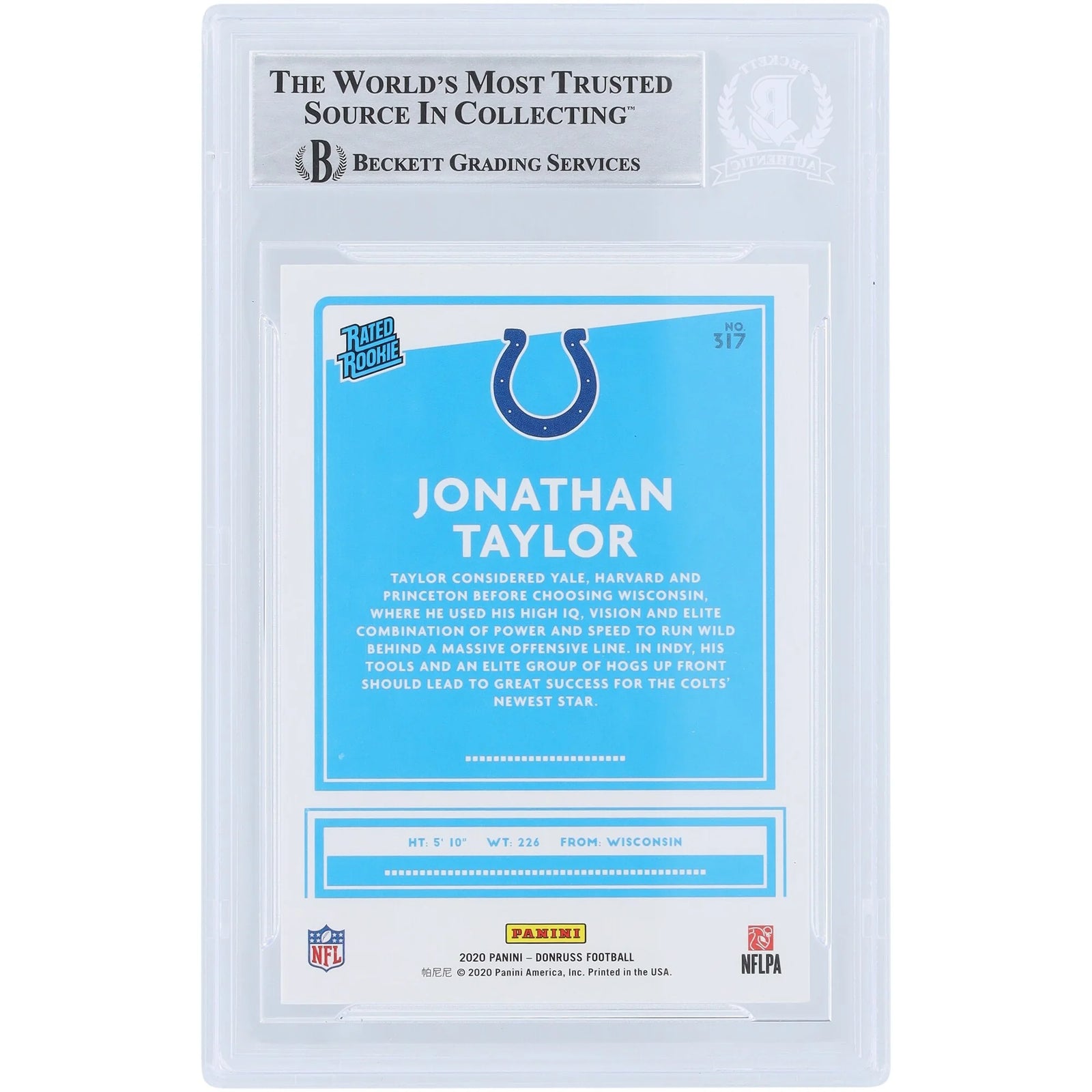 Jonathan Taylor Signed 2020 Panini Donruss Rated Rookie #317 | Horse Power Inscription