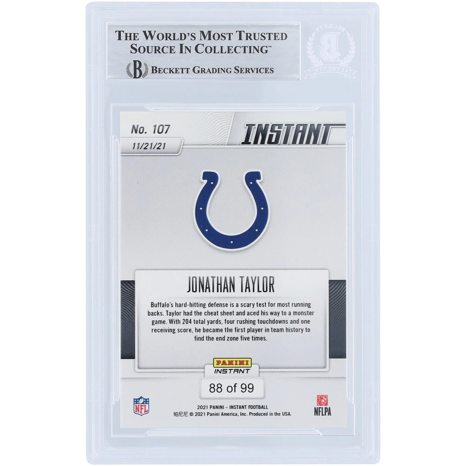 Jonathan Taylor Signed 2021 Panini Instant #107 Card | Horse Power Inscription