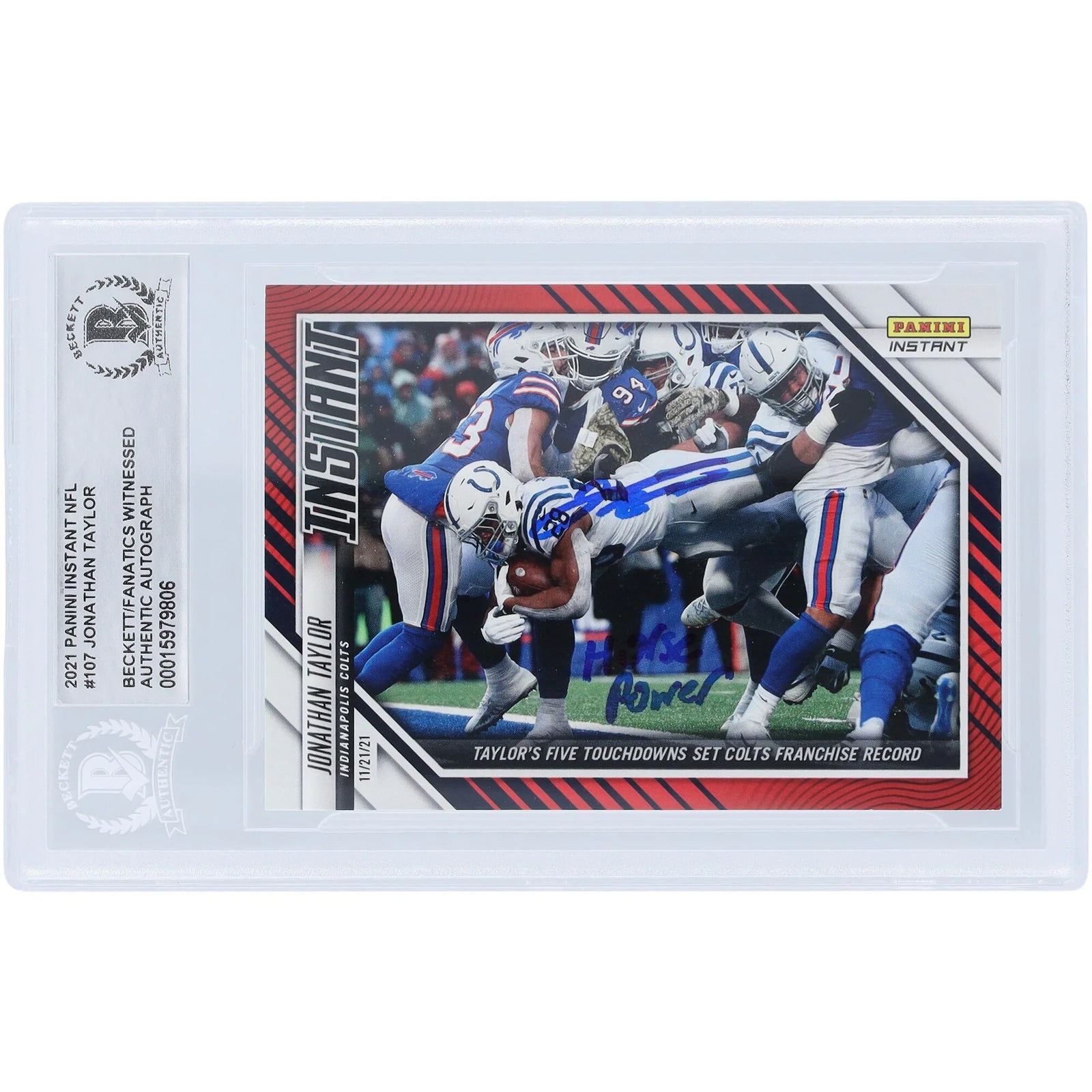 Jonathan Taylor Signed 2021 Panini Instant #107 Card | Horse Power Inscription
