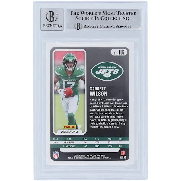 Garrett Wilson Signed 2022 Panini Absolute #106 Rookie Card | Beckett Graded 9