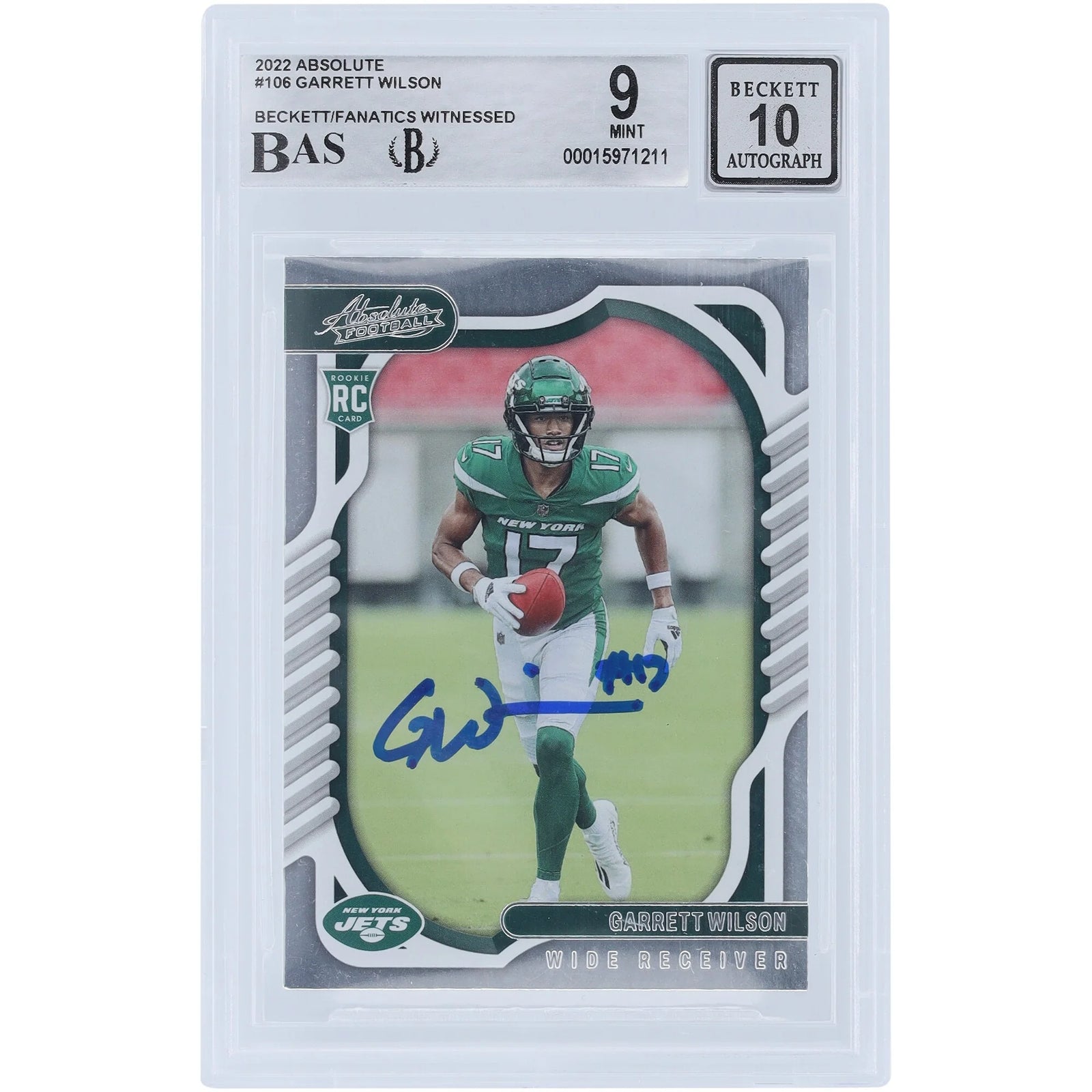 Garrett Wilson Signed 2022 Panini Absolute #106 Rookie Card | Beckett Graded 9