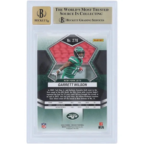 Garrett Wilson Signed 2022 Panini Mosaic #276 Rookie Card | Beckett 9.5