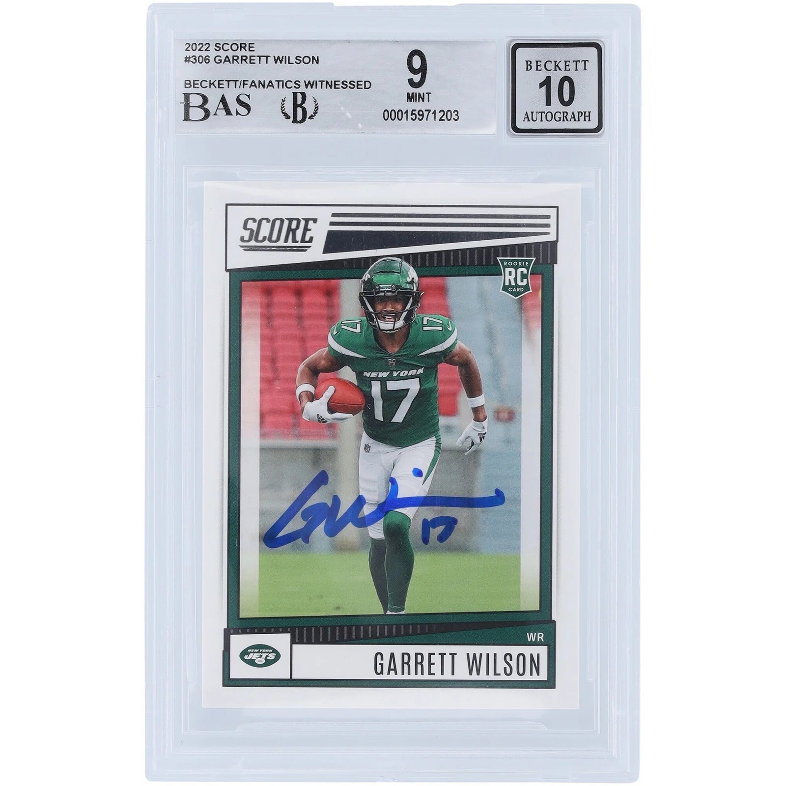 Garrett Wilson Signed 2022 Panini Score #306 Rookie Card | Beckett 9