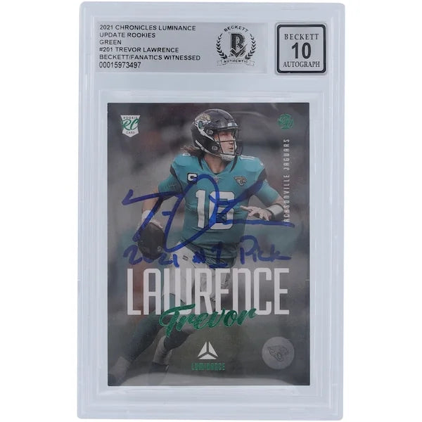 Trevor Lawrence Signed 2021 Panini Luminance Green #201 Rookie Card | Beckett 10