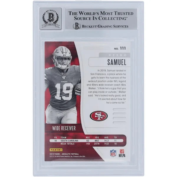 Deebo Samuel Signed 2019 Panini Absolute #111 Rookie Card | Beckett Graded 9