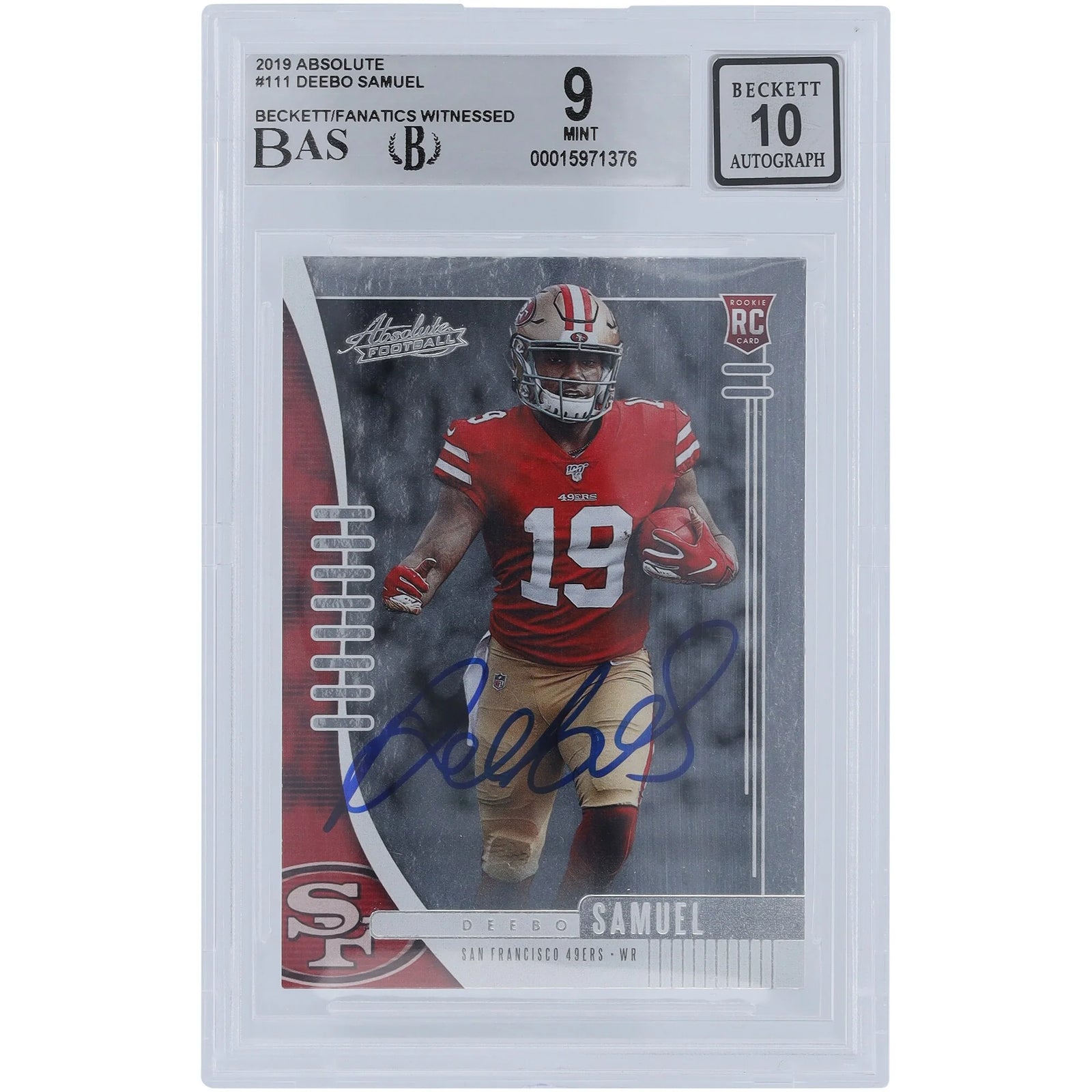 Deebo Samuel Signed 2019 Panini Absolute #111 Rookie Card | Beckett Graded 9