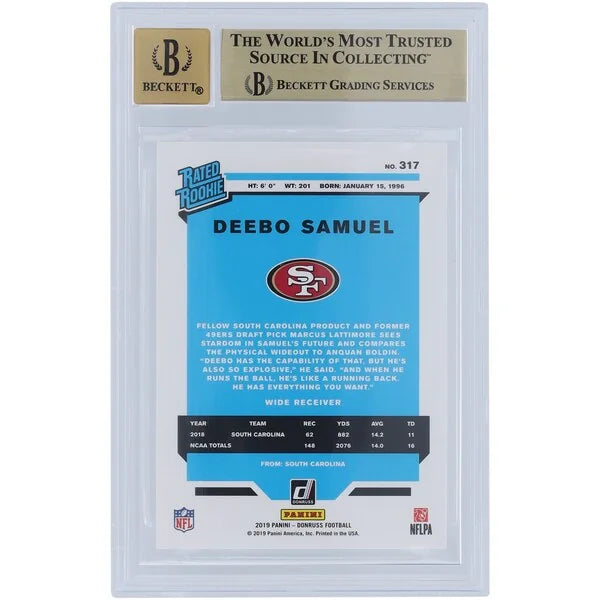 Deebo Samuel Signed 2019 Panini Donruss Rated Rookie #317 | Beckett 9.5