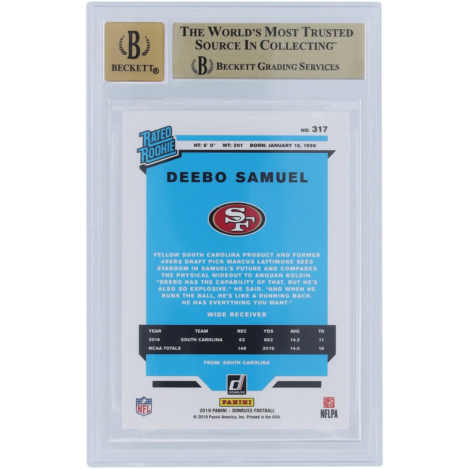 Deebo Samuel Signed 2019 Panini Donruss Rated Rookie #317 | Beckett 9.5
