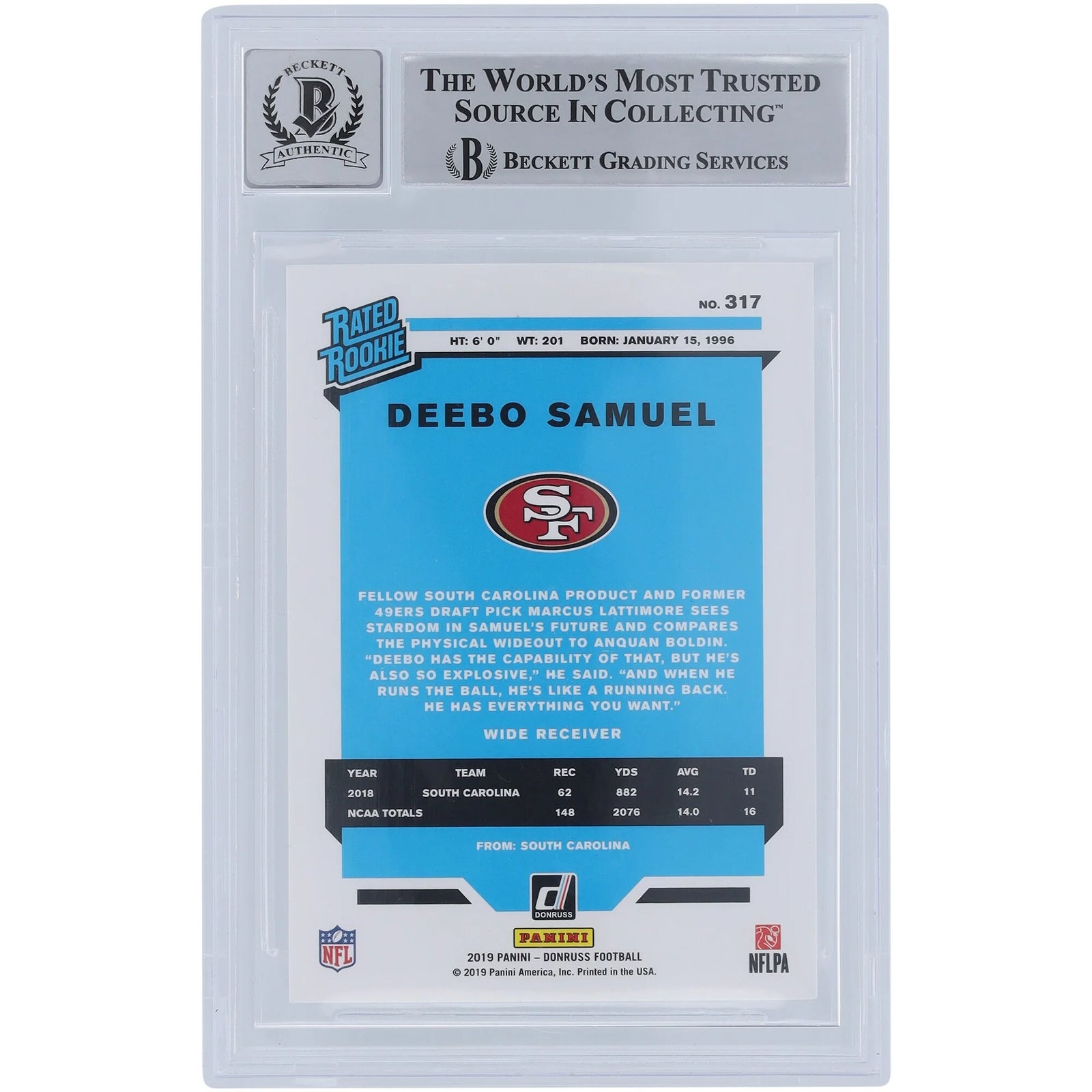 Deebo Samuel Signed 2019 Panini Donruss Rated Rookie #317 | Beckett 9