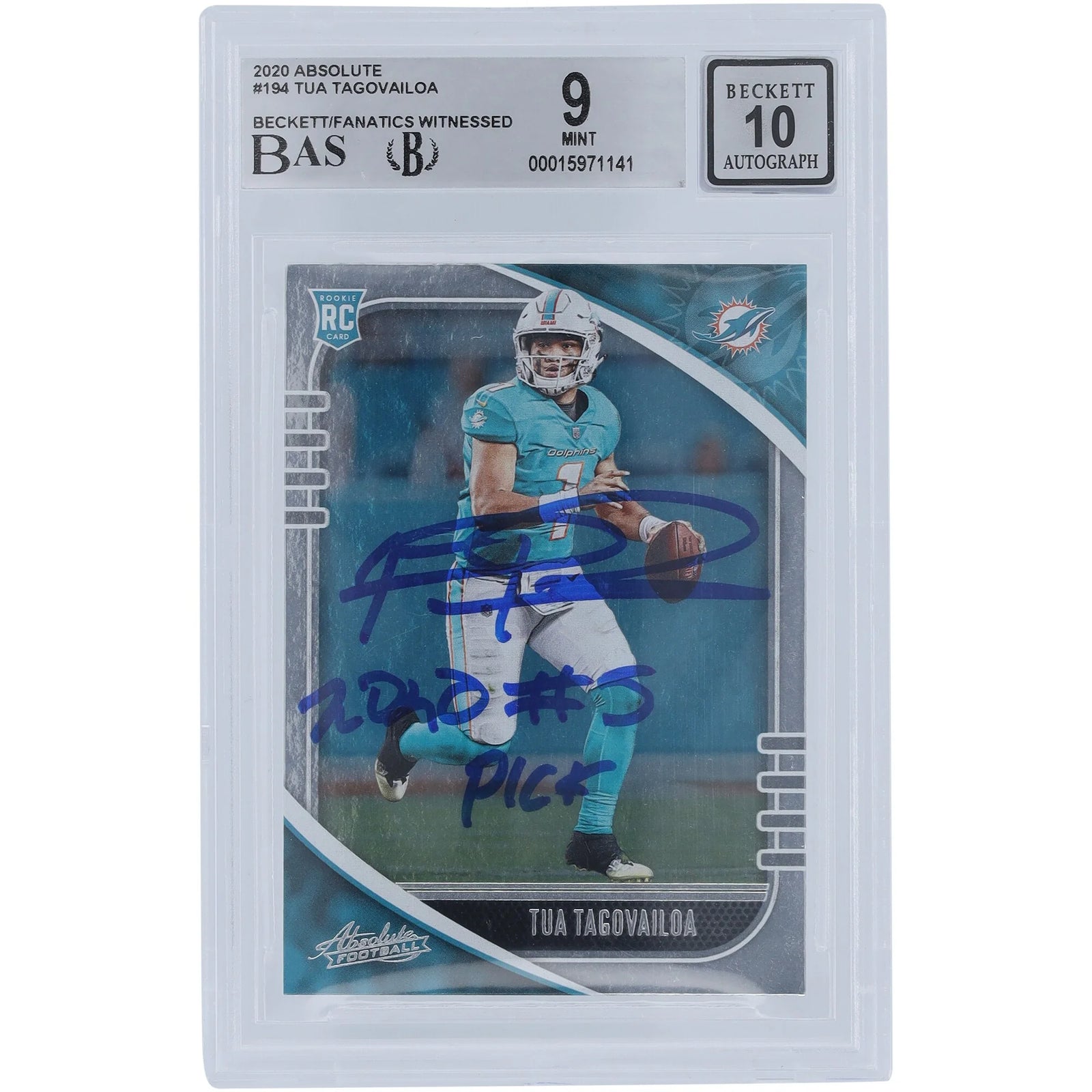 Tua Tagovailoa Signed 2020 Panini Absolute #194 Rookie Card | Beckett 9 Inscribed