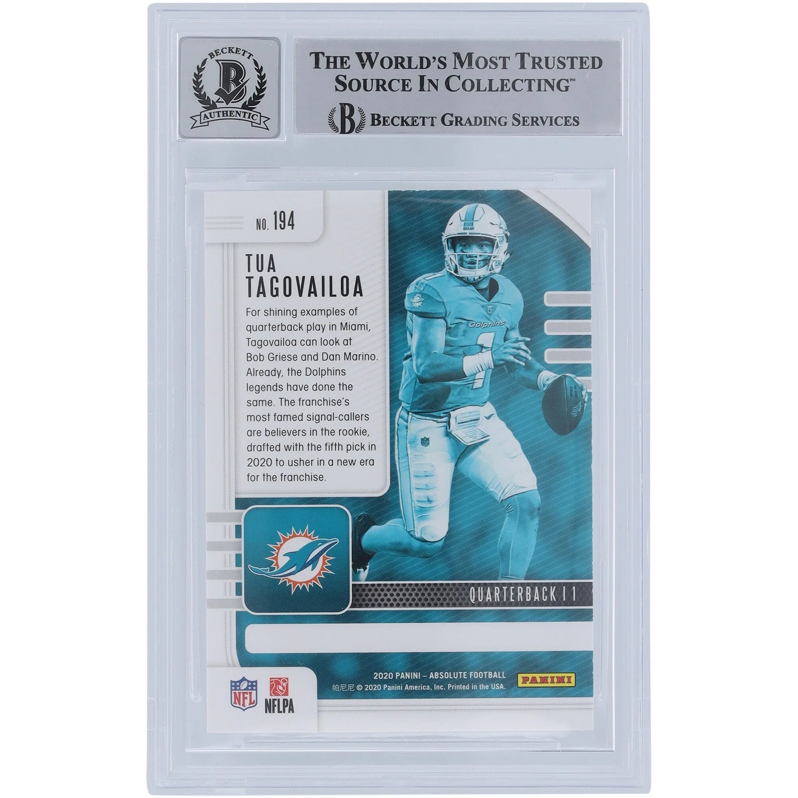 Tua Tagovailoa Signed 2020 Panini Absolute #194 Rookie Card | Beckett 9 Inscribed