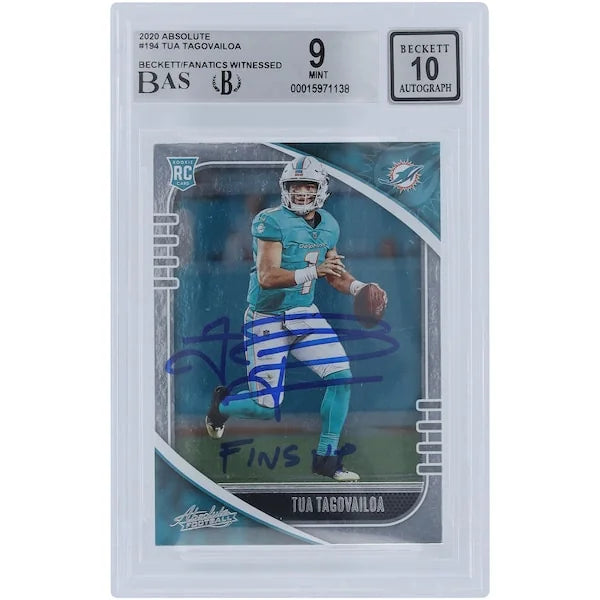 Tua Tagovailoa Signed 2020 Panini Absolute Rookie Card #194 | Beckett 9 Fins Up