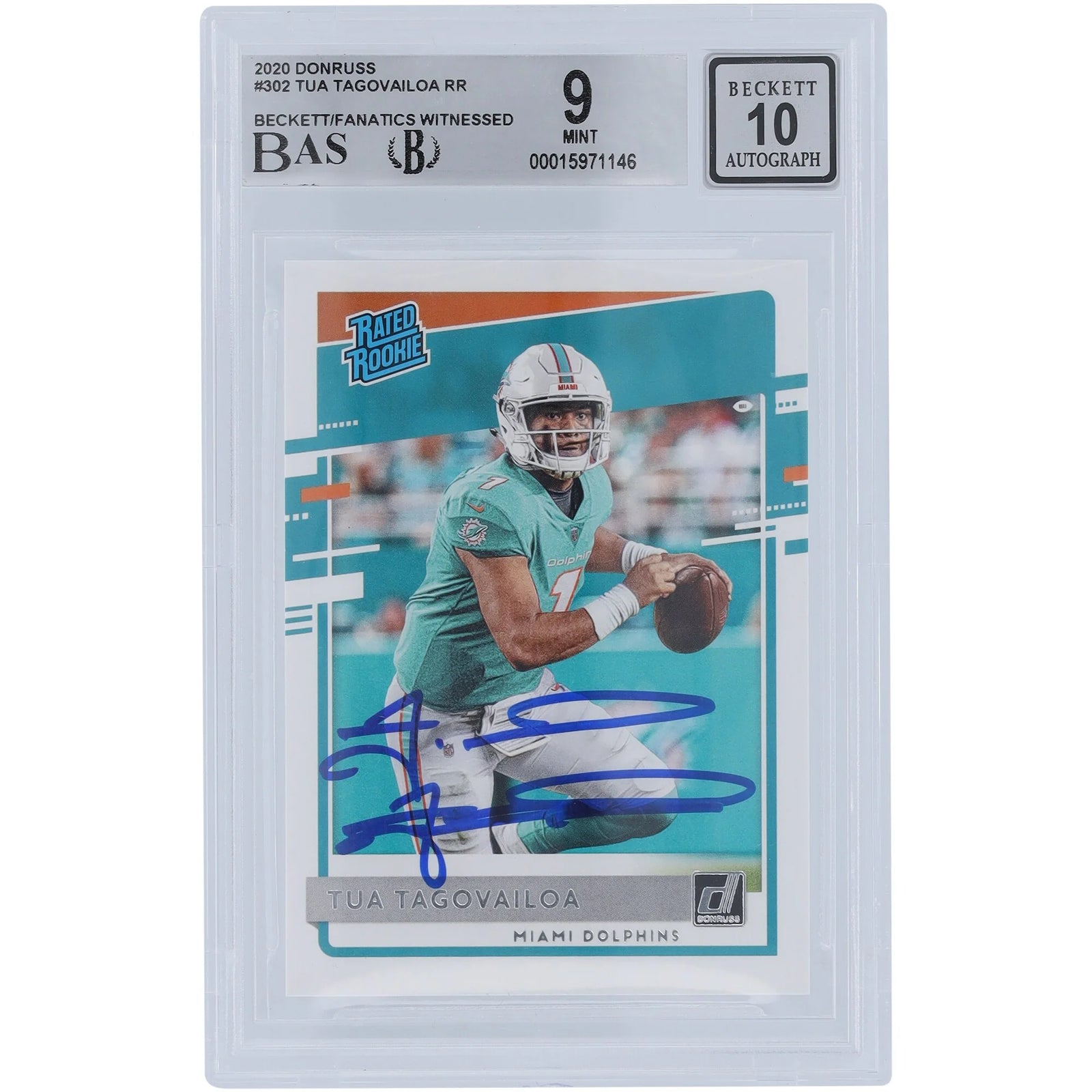 Tua Tagovailoa Signed 2020 Panini Donruss Rated Rookie #302 | Beckett 9