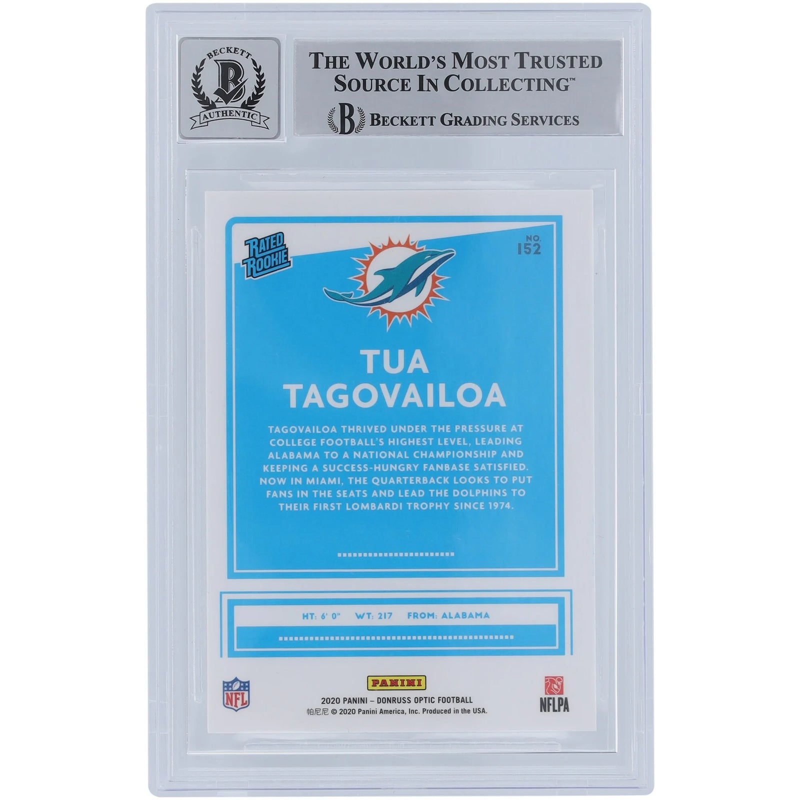 Tua Tagovailoa Signed 2020 Panini Donruss Optic #152 Rookie Card | Beckett 10