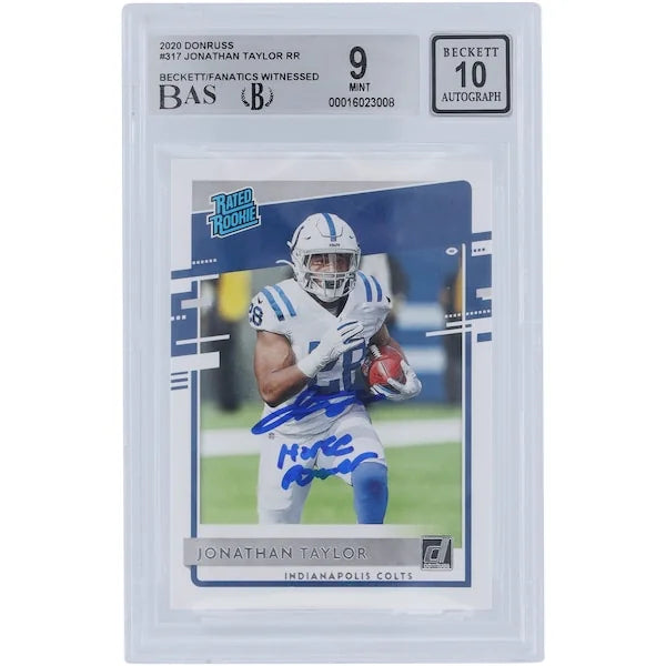 Jonathan Taylor Signed 2020 Panini Donruss Rated Rookie #317 | Beckett 9
