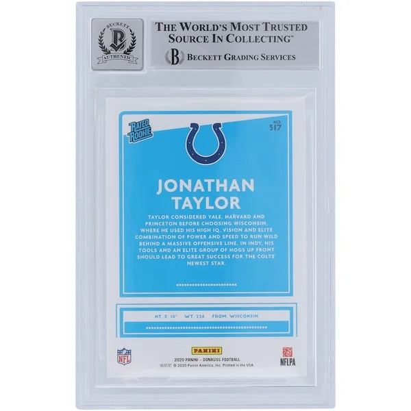 Jonathan Taylor Signed 2020 Panini Donruss Rated Rookie #317 | Beckett 9