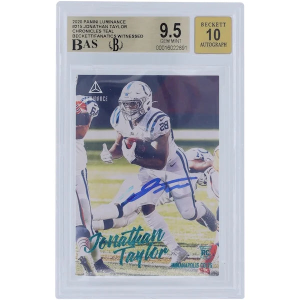 Jonathan Taylor Signed 2020 Panini Luminance Teal Rookie Card #215 | Beckett 9.5
