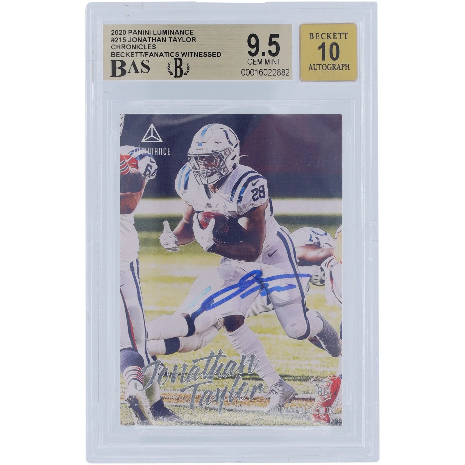 Jonathan Taylor Signed 2020 Panini Luminance #215 Rookie Card | Graded 9.5