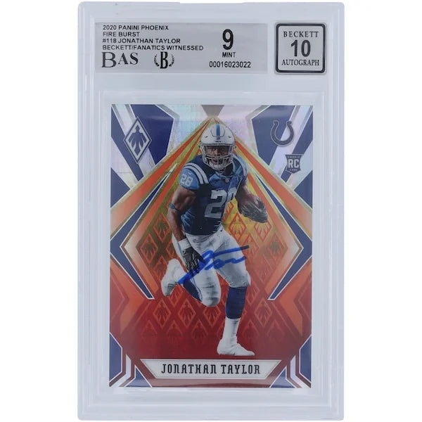 Jonathan Taylor Signed 2020 Panini Phoenix Fire Burst #118 Rookie Card | Beckett 9