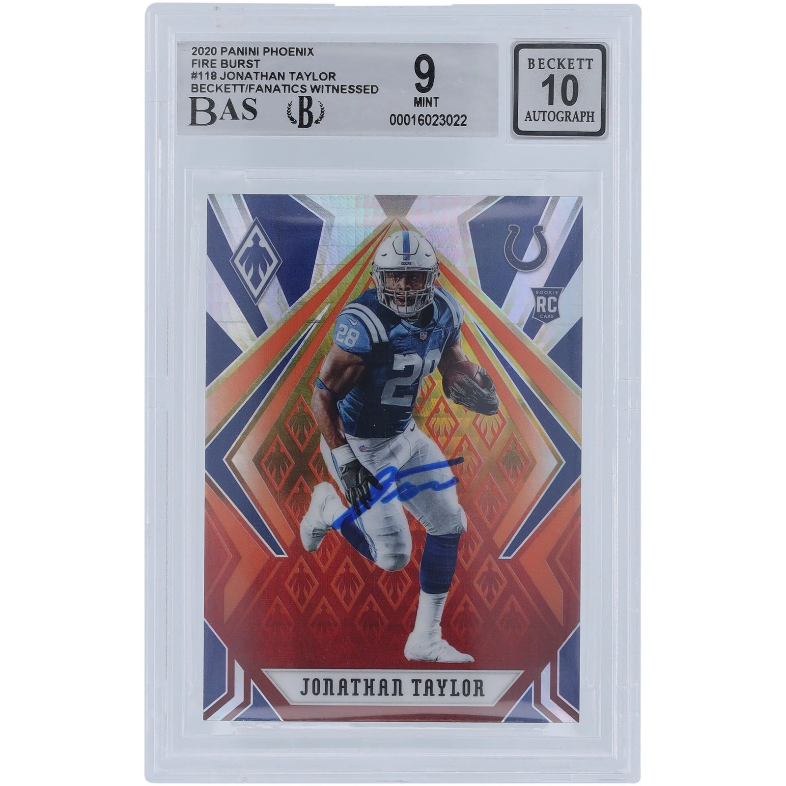 Jonathan Taylor Signed 2020 Panini Phoenix Fire Burst #118 Rookie Card | Beckett 9