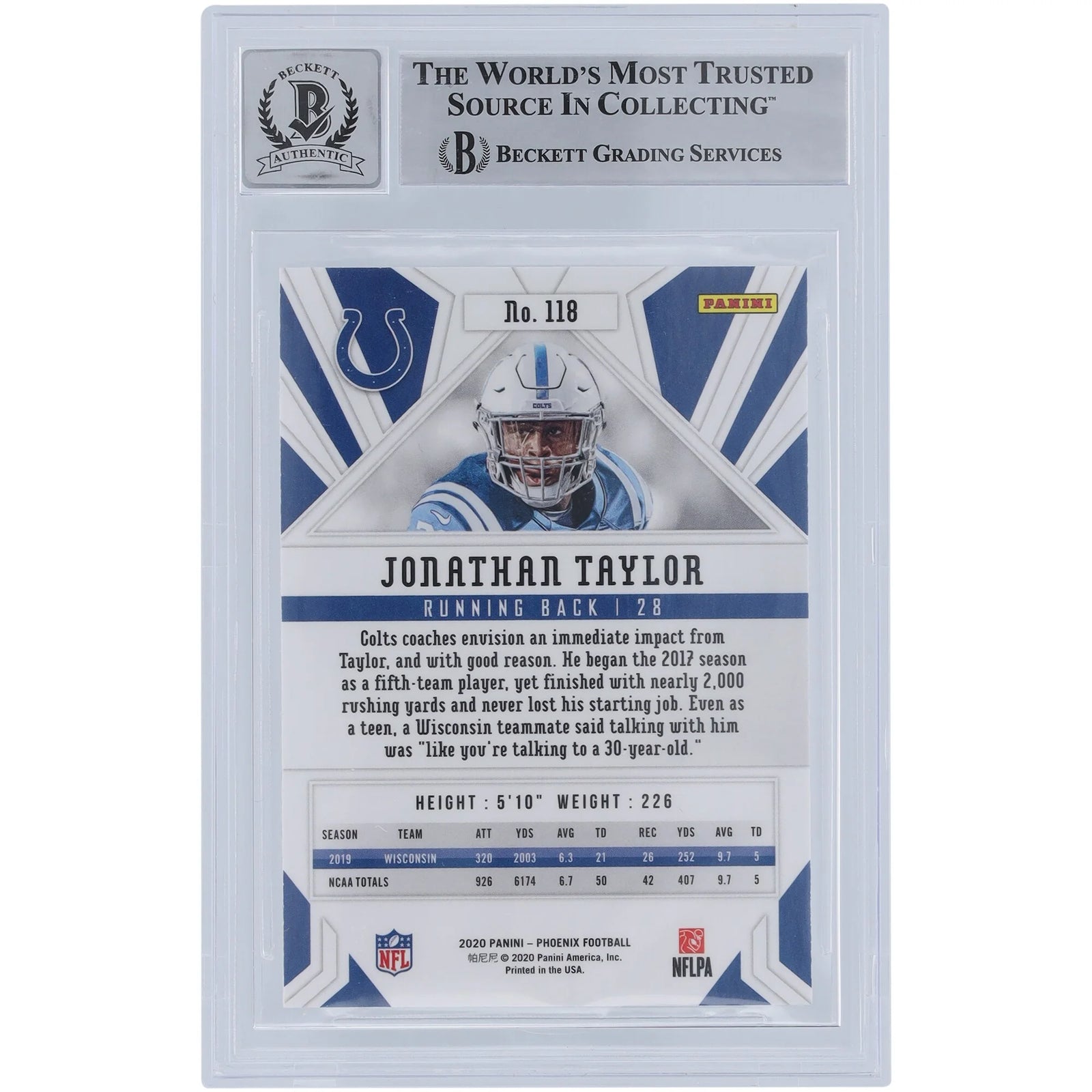 Jonathan Taylor Signed 2020 Panini Phoenix Fire Burst #118 Rookie Card | Beckett 9