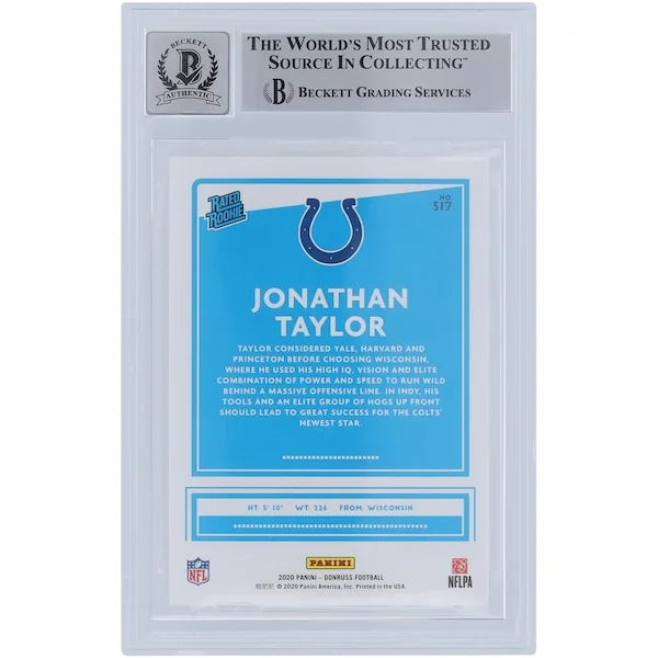 Jonathan Taylor Signed 2020 Panini Donruss Rated Rookie #317 | Beckett Authenticated