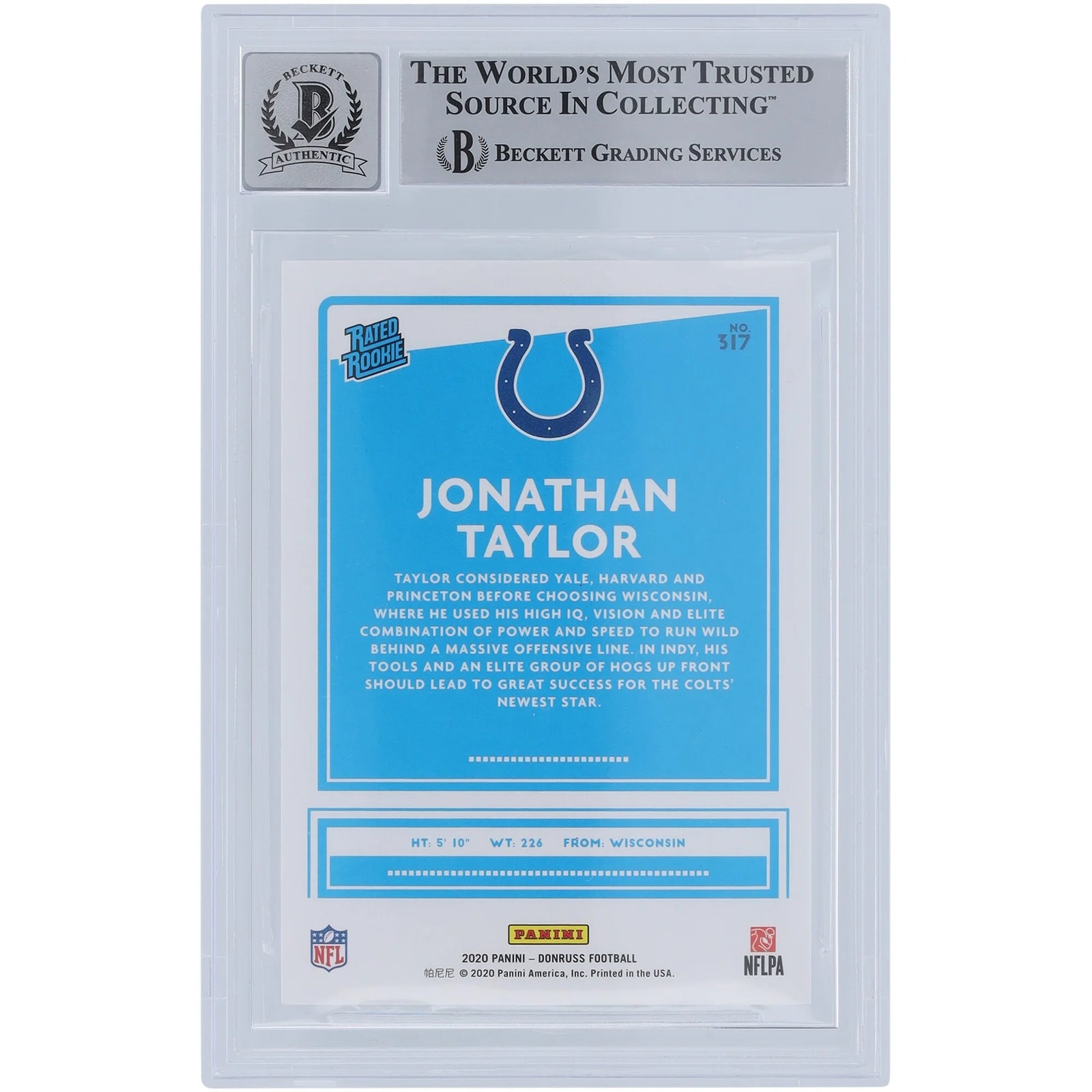 Jonathan Taylor Signed 2020 Panini Donruss Rated Rookie #317 | Beckett Authenticated