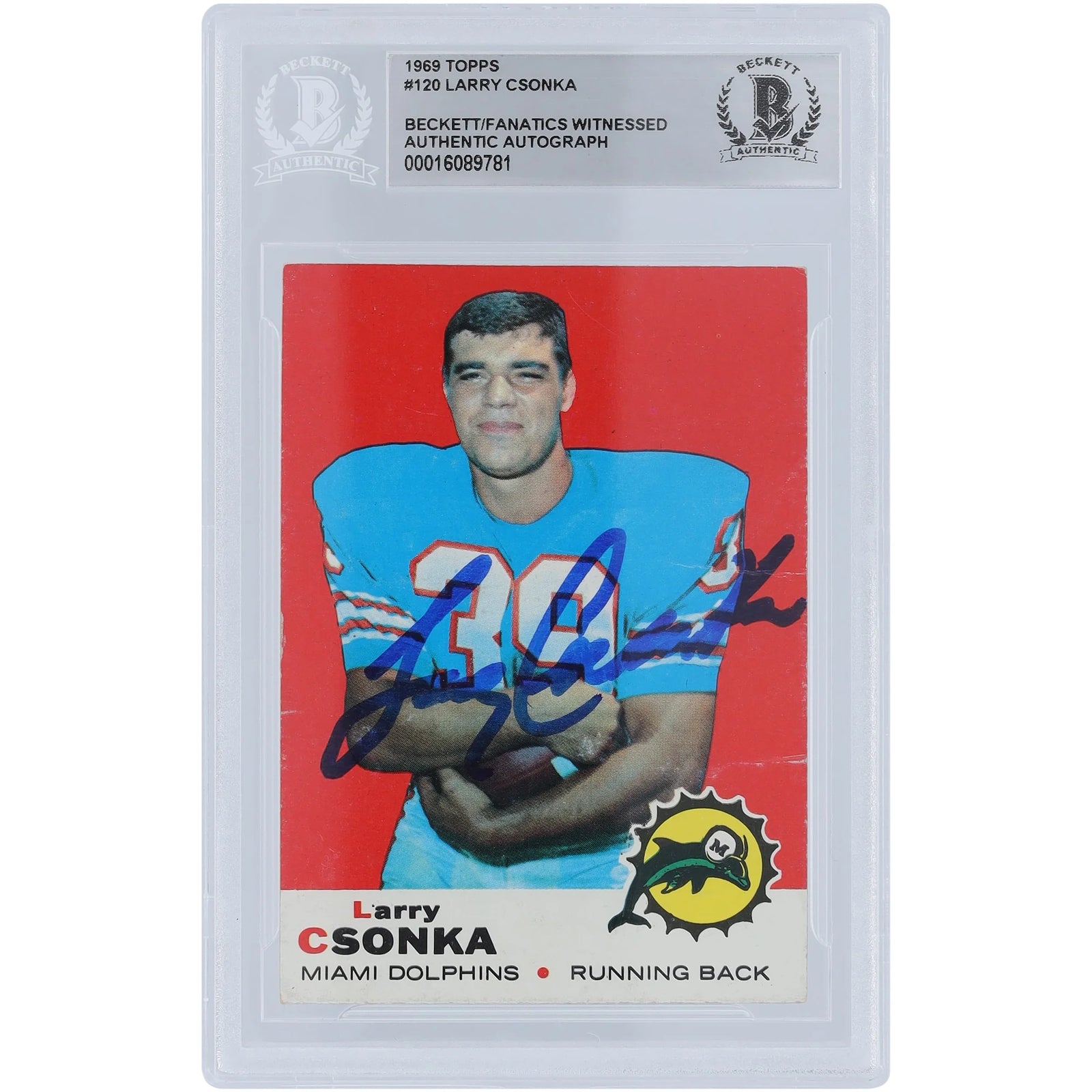 Larry Csonka Signed 1969 Topps Series 1 #120 Rookie Card | Beckett Authenticated