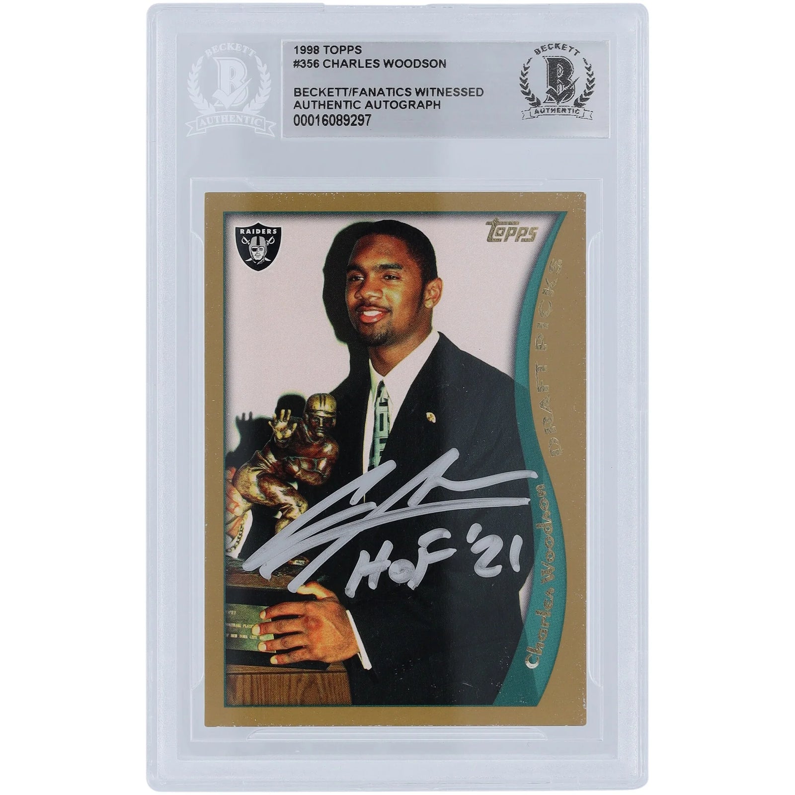 Charles Woodson Signed 1998 Topps Series 1 #356 Rookie Card | HOF 21 Inscription