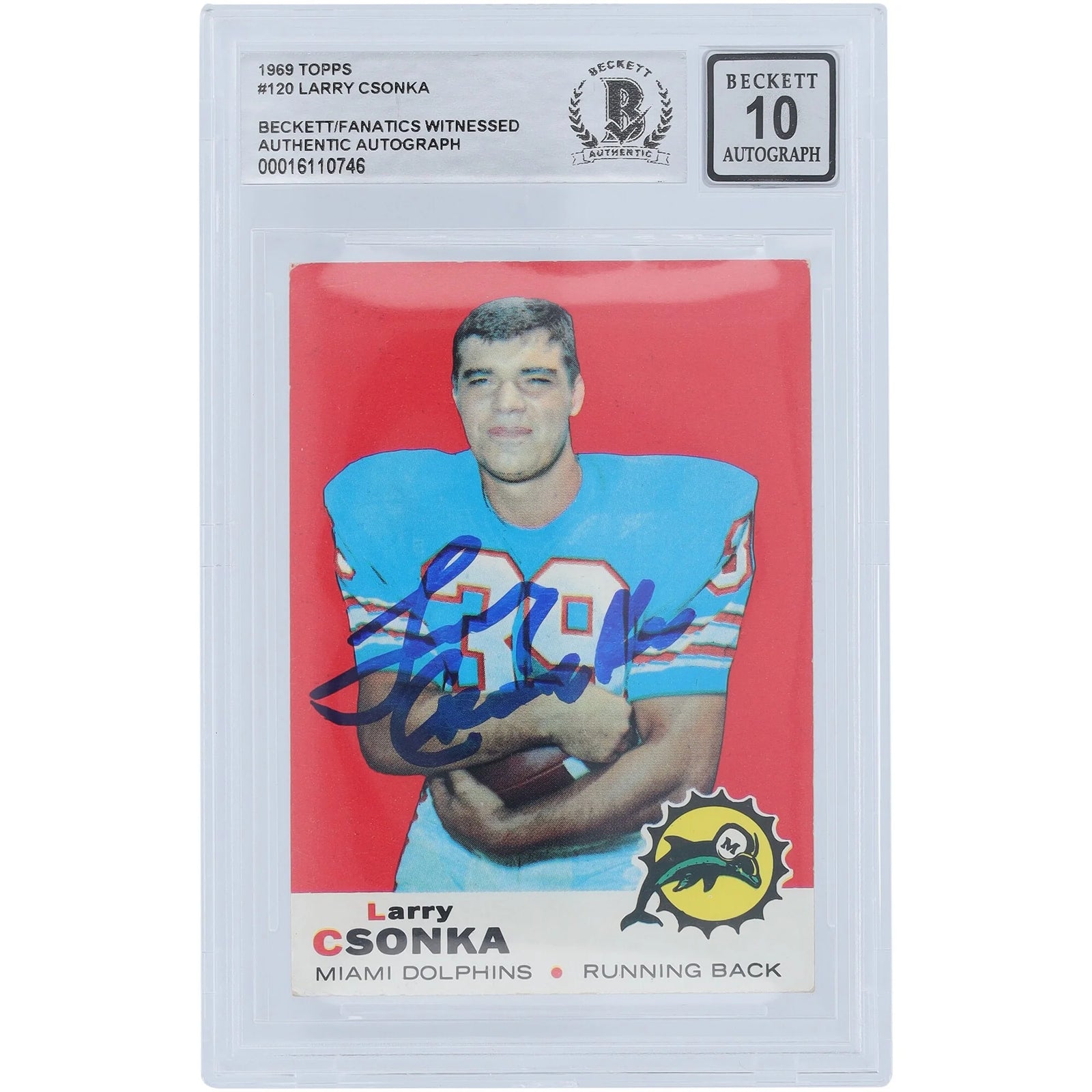 Larry Csonka Signed 1969 Topps #120 Rookie Card | Beckett Graded 10