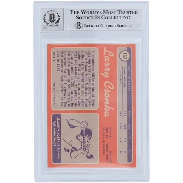 Larry Csonka Signed 1970 Topps #162 Card | Beckett Graded 10