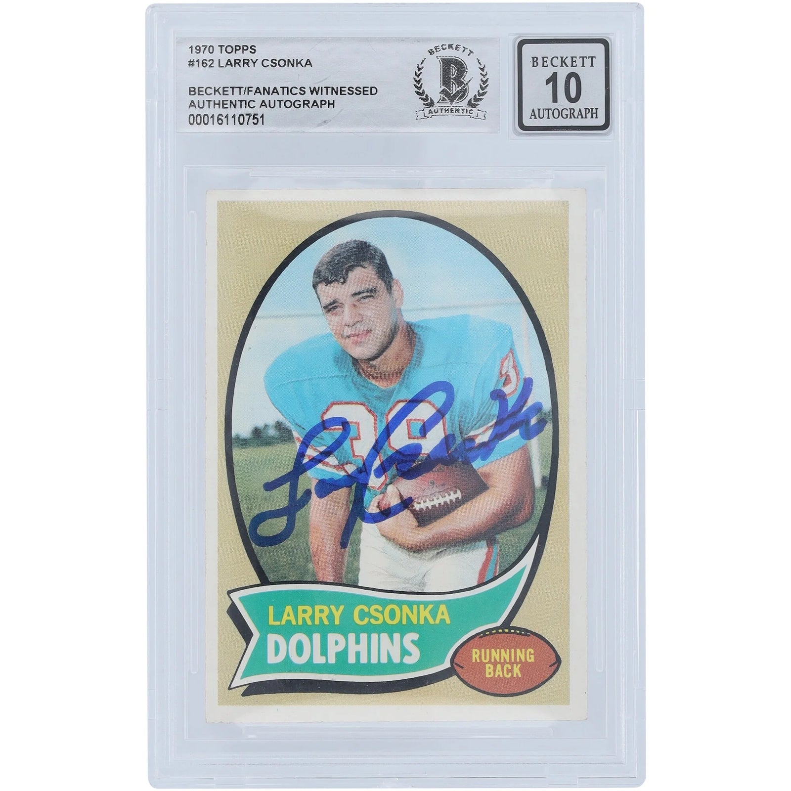 Larry Csonka Signed 1970 Topps #162 Card | Beckett Graded 10