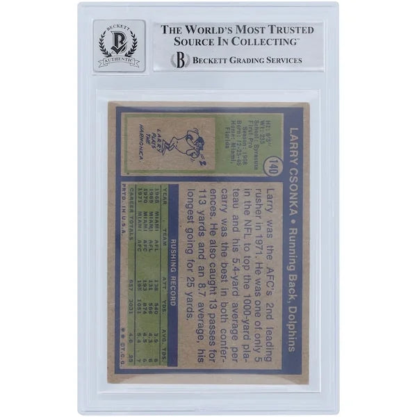 Larry Csonka Signed 1972 Topps #140 Card | Beckett Graded 10