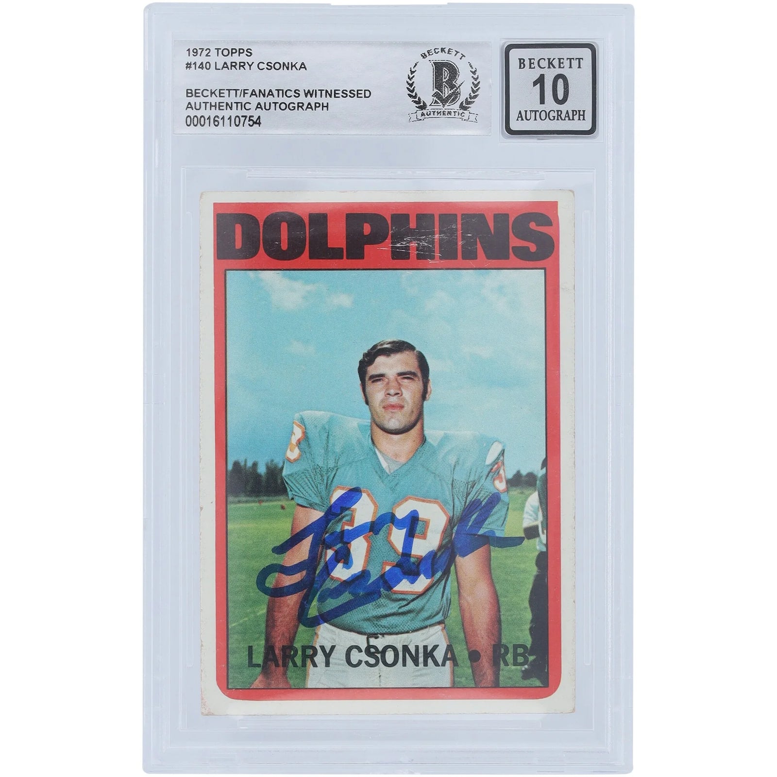 Larry Csonka Signed 1972 Topps #140 Card | Beckett Graded 10