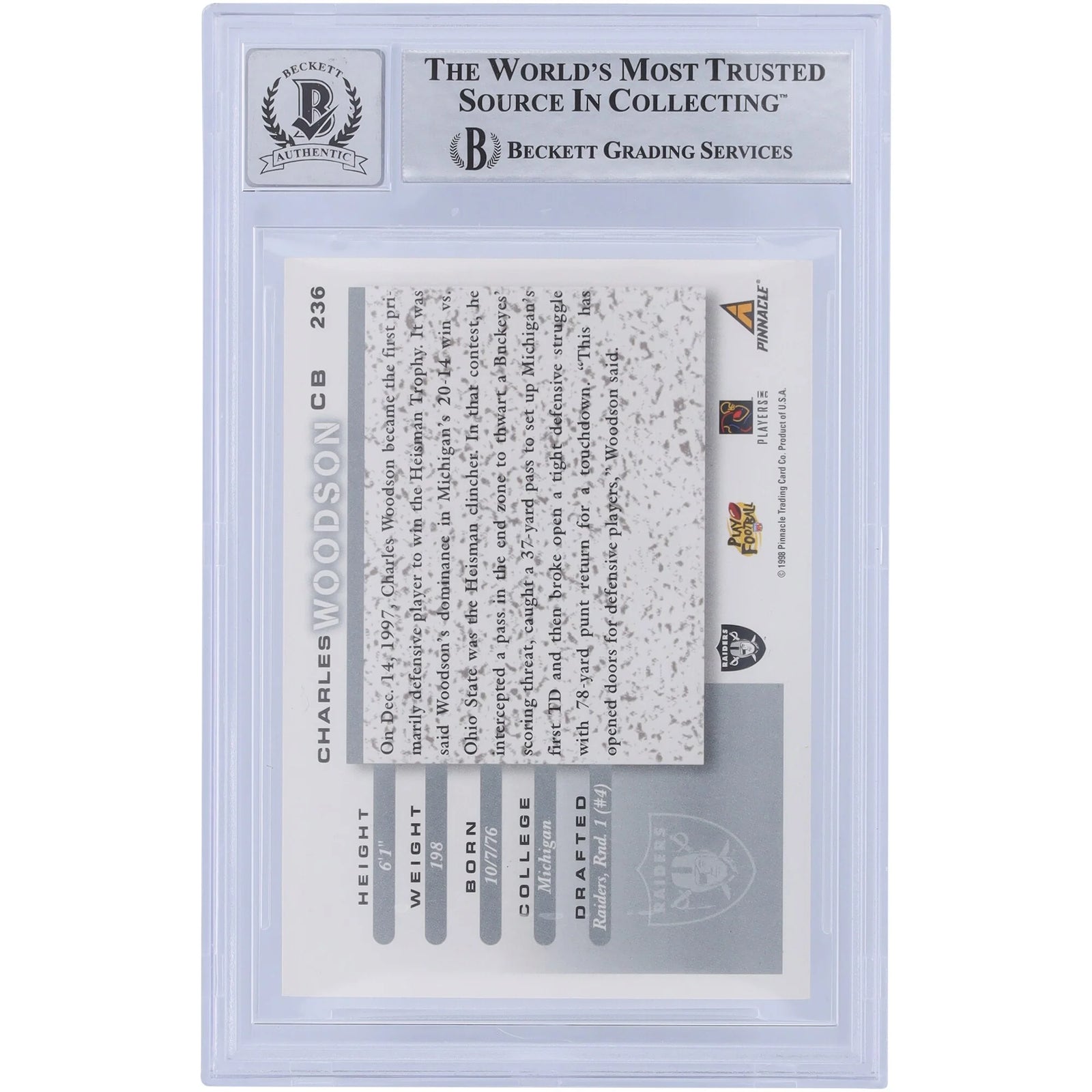 Charles Woodson Signed 1998 Score Silver Ink #236 Rookie Card | HOF 21 Inscription