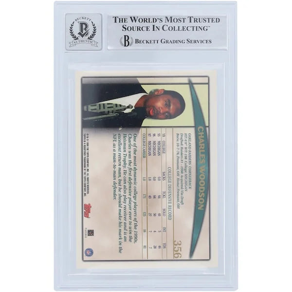 Charles Woodson Signed 1998 Topps #356 Rookie Card | Beckett 10 with HOF 21 Inscription