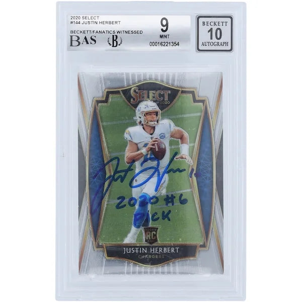 Justin Herbert Signed 2020 Panini Select #144 Rookie Card | Beckett 9 Inscription